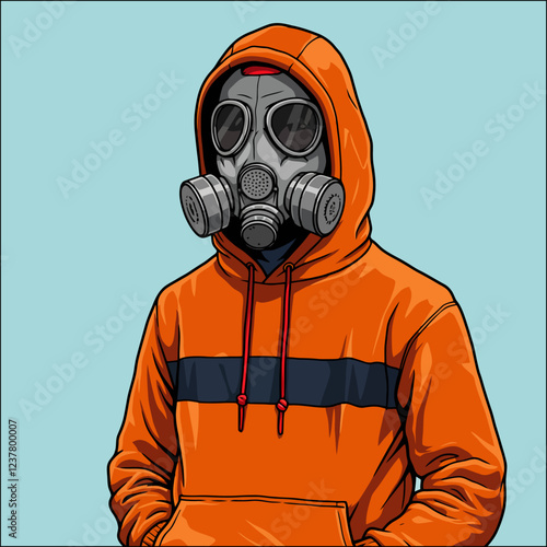 Hooded Figure in Gas Mask A Bold Graphic Illustration