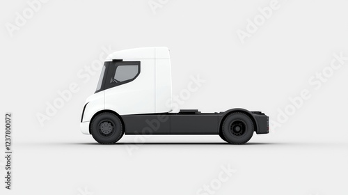 White electric semi-truck, side view, studio shot, transport photo