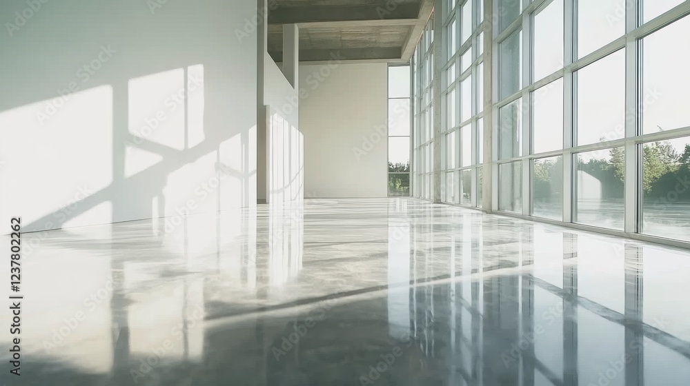 modern bright office space with large windows and polished concr modern bright office space with large windows and polished concr