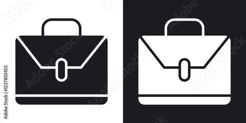 Briefcase thin line and fill vector icons set