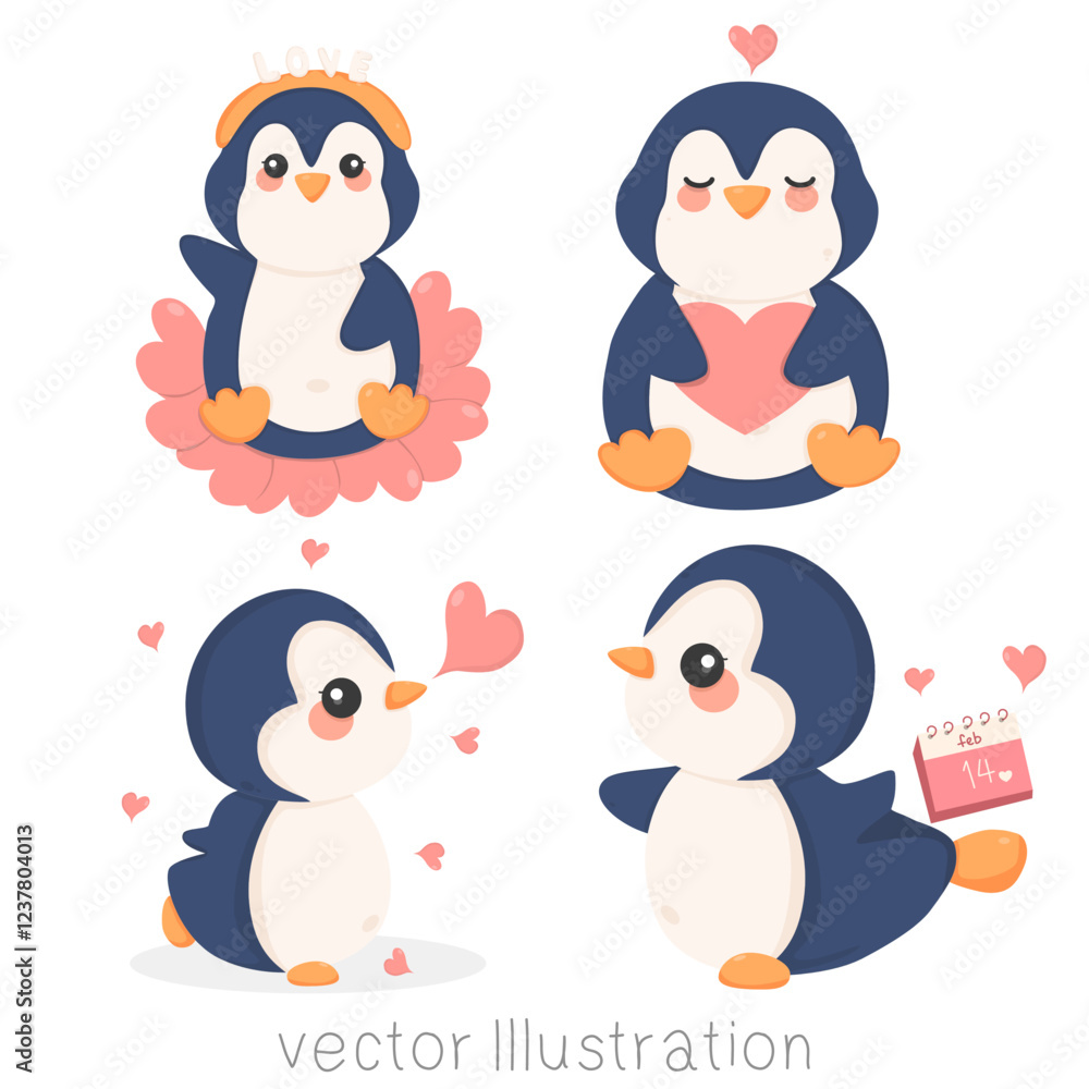 Obraz premium penguin with Valentine’s Day illustration vector 
