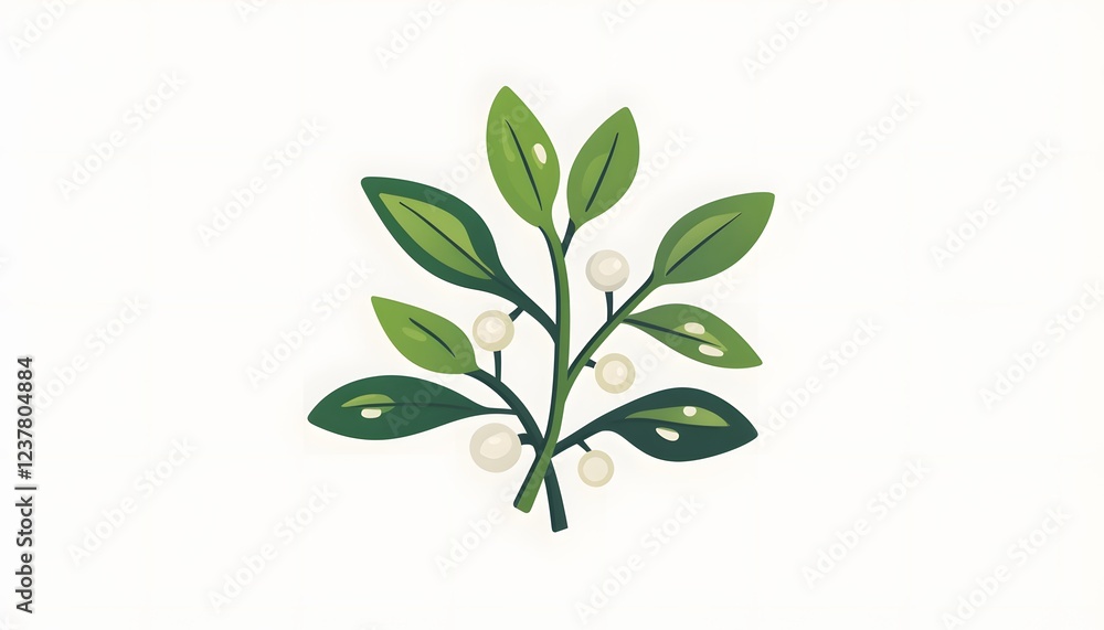 A Simple Illustration Of A Green Plant With White Berries A Simple Illustration Of A Green Plant With White Berries