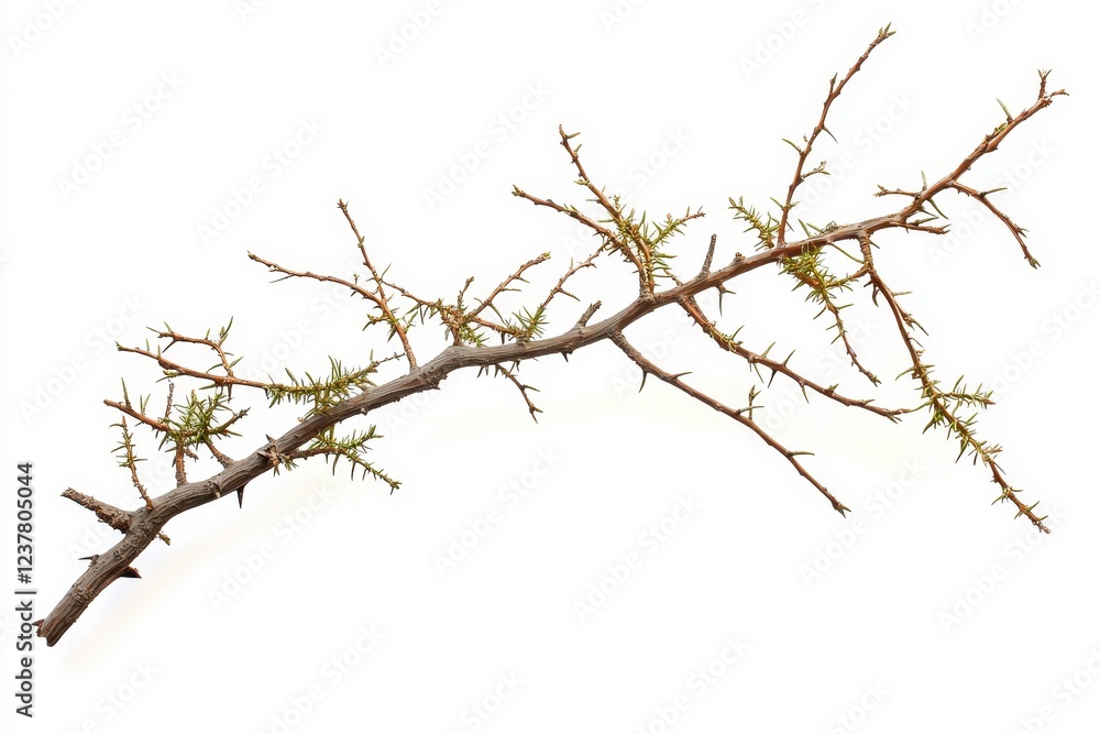 Obraz premium Acacia tree branch with thorns isolated on white background