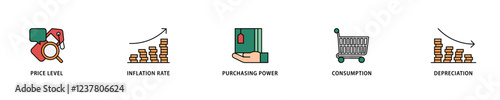 Inflation icon set flow process which consists of computer, data, programming, database, internet, network, and technology icon live stroke and easy to edit .