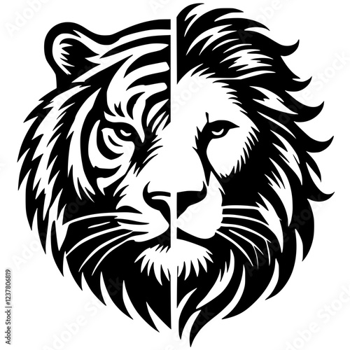 Wallpaper Mural Silhouettes of lion and tiger faces Torontodigital.ca