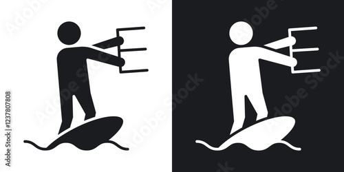 Kitesurf sign icons in solid black and white collection