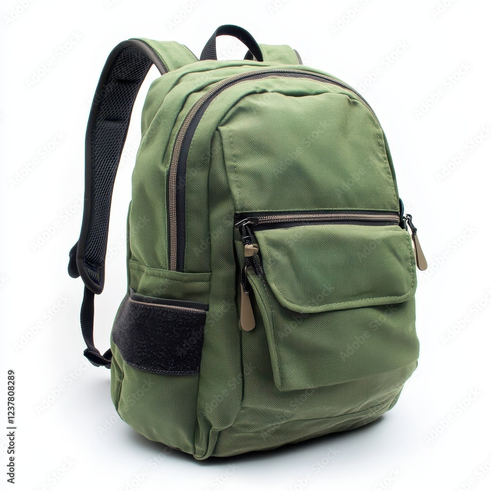 Naklejka premium Backpack green for recreation isolated on white background