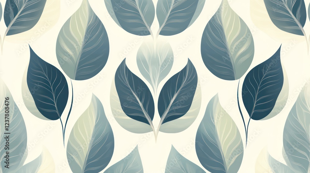 Teal leaf pattern, seamless design, textile print, background, nature Teal leaf pattern, seamless design, textile print, background, nature