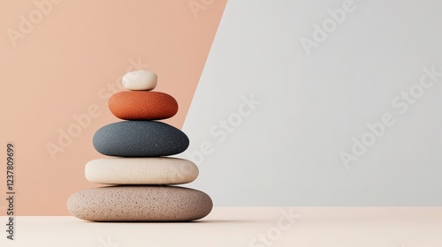 Zen Stone Stack on Minimalist Background for Relaxation and Meditation Themes photo