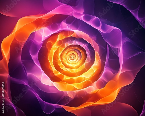 A glowing spiral of light in shades of purple orange and pink representing womena??s continuous evolution growth and shining presence in society photo