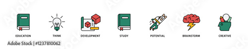 Knowledge transfer icon set flow process which consists of connection, create, information, know-how, skill, organize, data, distribute and sharing icon live stroke and easy to edit .