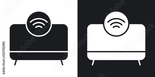 Smart tv icons in solid black and white collection