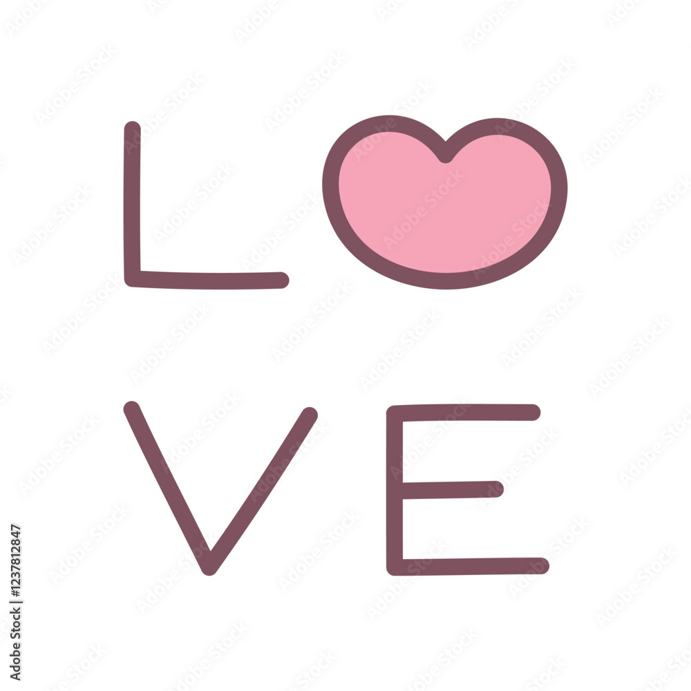 Cute love word icon. Hand written text decorated with a heart isolated on a white background. Kawaii St. Valentine day sticker. Vector 10 EPS. Cute love word icon. Hand written text decorated with a heart isolated on a white background. Kawaii St. Valentine day sticker. Vector 10 EPS.
