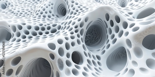 Abstract white geometric patterns, futuristic design, 3d render, Generative AI