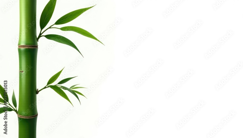 Obraz premium Tall bamboo stalk isolated on white background, stalk, foliage, white