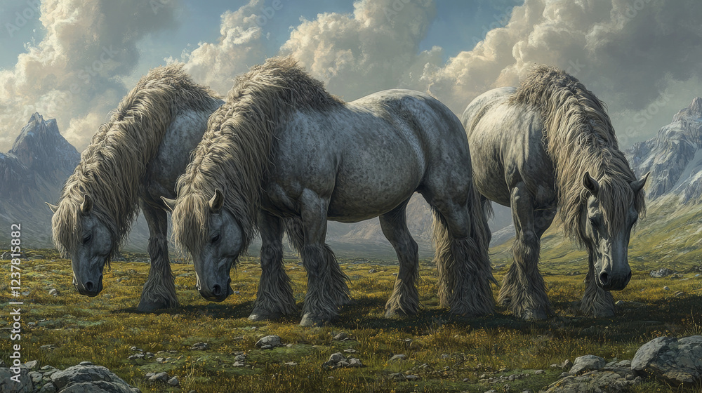 Fototapeta premium Three Belgian Heavy Horses at a field