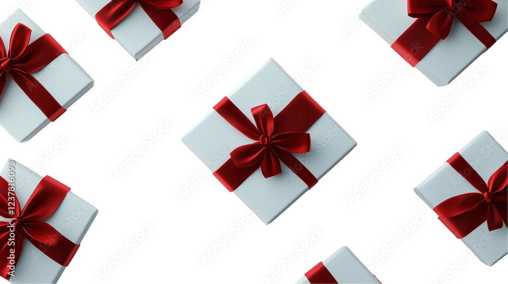 Obraz premium Colorful gift boxes with red ribbons create an exciting festive atmosphere. transparent background