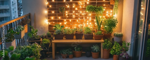 A cozy urban balcony adorned with vibrant succulents, creating a serene green oasis in the heart of the city.