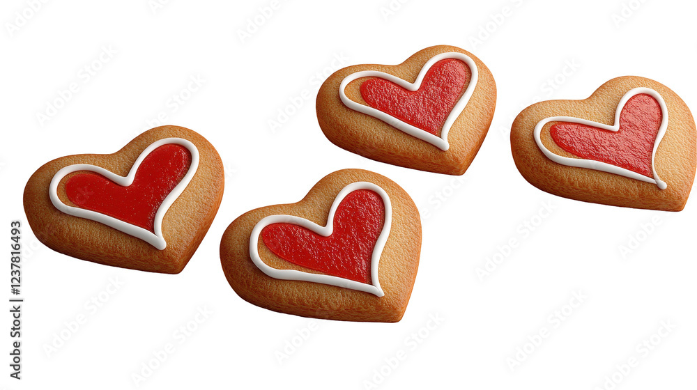 Delicious heart-shaped cookies decorated with icing, perfect for special occasions. transparent background Delicious heart-shaped cookies decorated with icing, perfect for special occasions. transparent background