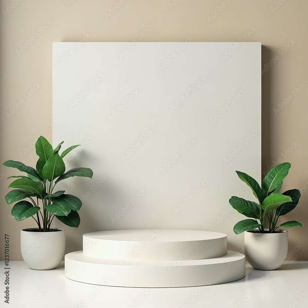 3D rendering platform podium with plant product presentation background