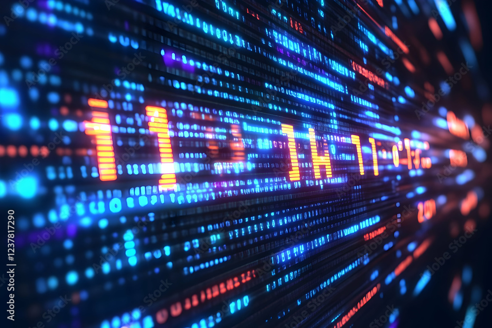 Digital data stream, fast motion, glowing code Digital data stream, fast motion, glowing code