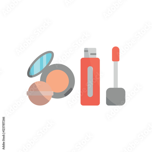 Powder puff and lipstick set beauty salon icon represents glamour and makeup essentials, perfect for beauty branding, cosmetic designs, and fashion illustrations.