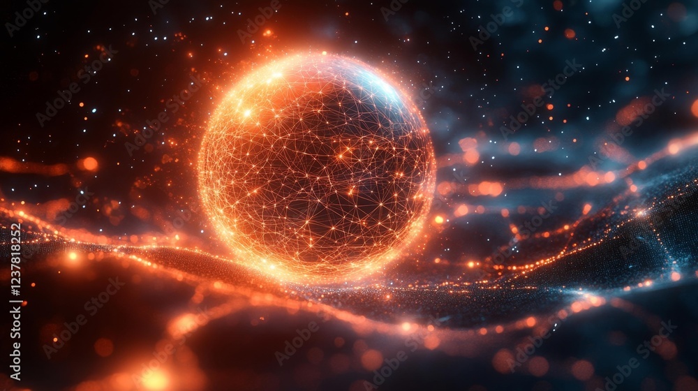 Abstract Digital Network Sphere. Generative AI Abstract Digital Network Sphere. Generative AI