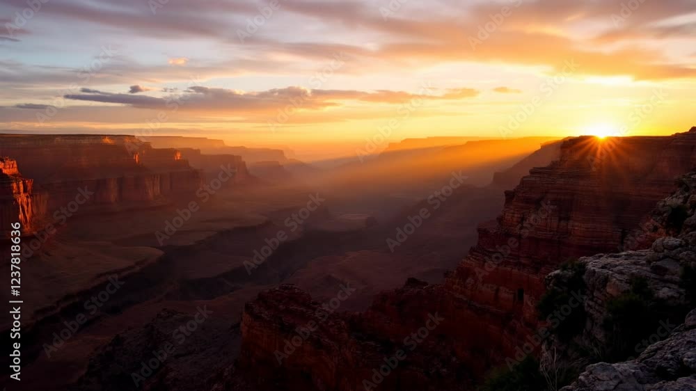 Grand Canyon sunset, dramatic light rays, Arizona landscape, travel poster Grand Canyon sunset, dramatic light rays, Arizona landscape, travel poster