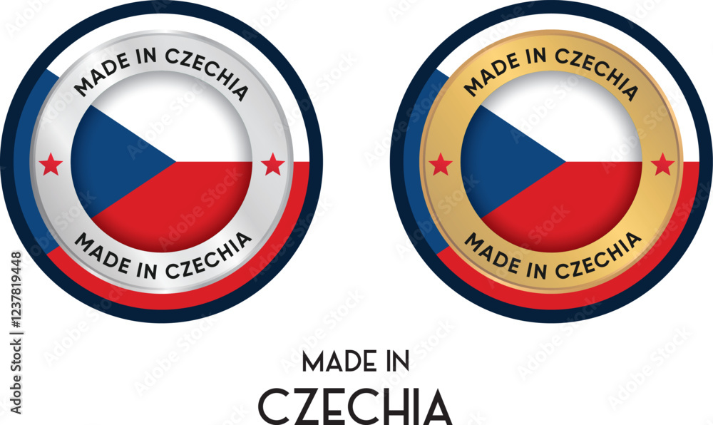 Made in Czechia. Premium labels, stickers, pointer, badge and symbol of Czechia flag icon. Collection vector illustration Made in Czechia. Premium labels, stickers, pointer, badge and symbol of Czechia flag icon. Collection vector illustration
