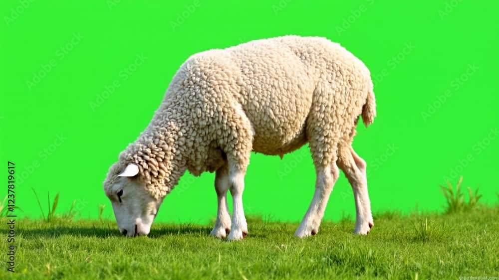Grazing sheep, green screen, pasture, farm animal, graphic design Grazing sheep, green screen, pasture, farm animal, graphic design