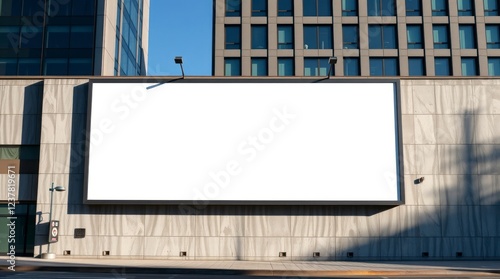 Blank Billboard on Modern Building Facade: A Minimalist Urban Scene photo