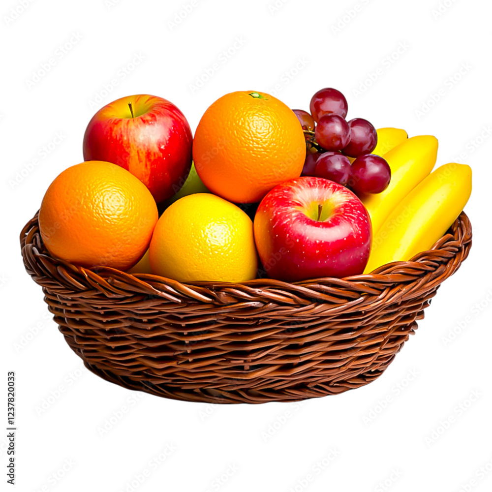 Fresh Fruit Basket with Apples, Oranges, Grapes, and Bananas Fresh Fruit Basket with Apples, Oranges, Grapes, and Bananas