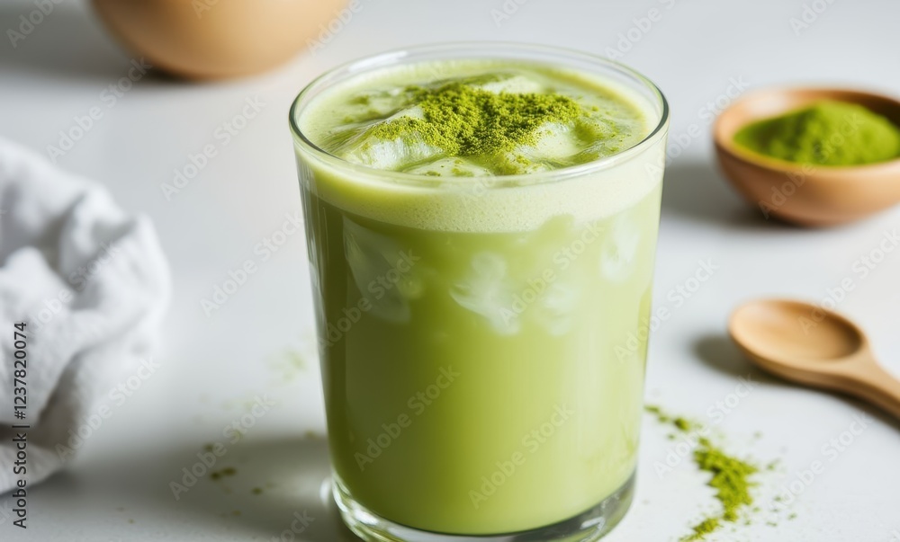 Refreshing iced matcha green tea drink Refreshing iced matcha green tea drink