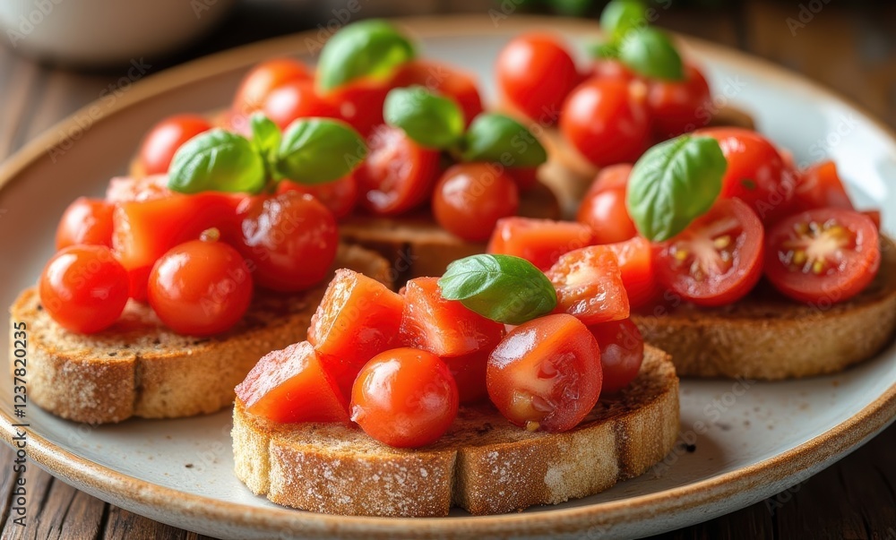 Fresh tomato bruschetta on toasted bread Fresh tomato bruschetta on toasted bread