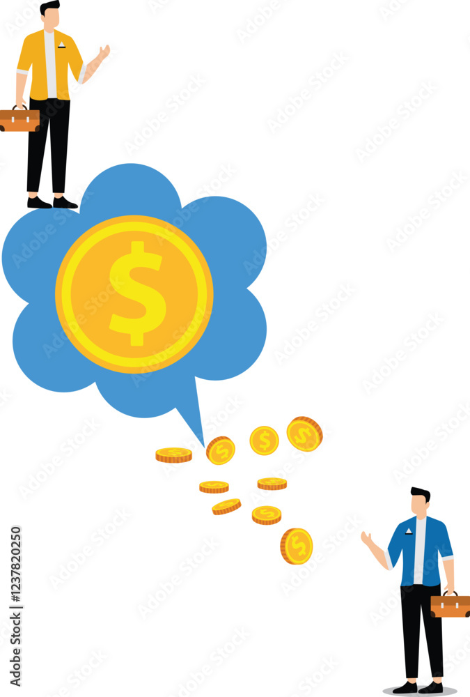 Business Guidance and Advice, Money Making Advice or Investment Guidance, Big Businessman Money Speech Bubbles Help Small Businessman Business Guidance and Advice, Money Making Advice or Investment Guidance, Big Businessman Money Speech Bubbles Help Small Businessman