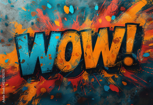 Bright explosion of color with the word wow prominently featured in bold letters