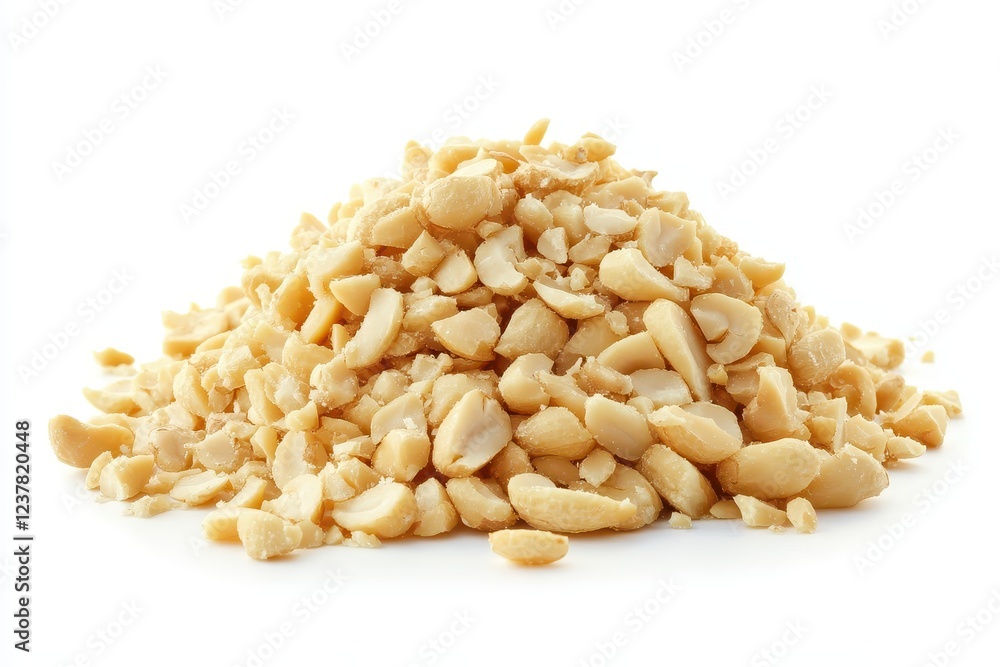 Chopped up peanuts pile isolated on white background Chopped up peanuts pile isolated on white background