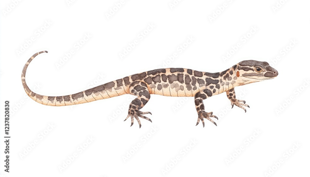 A strikingly patterned lizard in a dynamic pose against a white background, showcasing its unique features A strikingly patterned lizard in a dynamic pose against a white background, showcasing its unique features