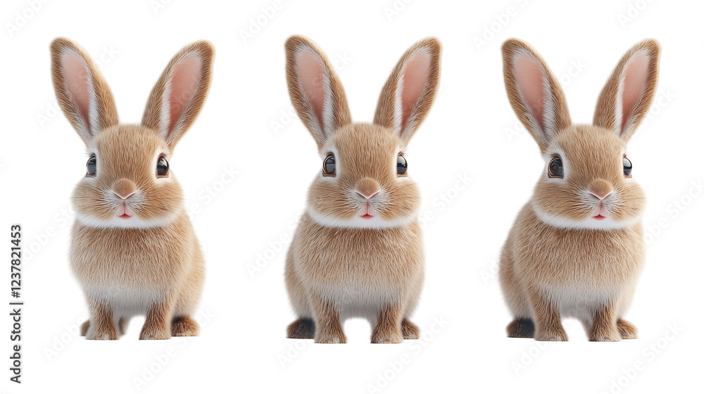 Three adorable sitting rabbits with fluffy fur and expressive eyes. transparent background Three adorable sitting rabbits with fluffy fur and expressive eyes. transparent background