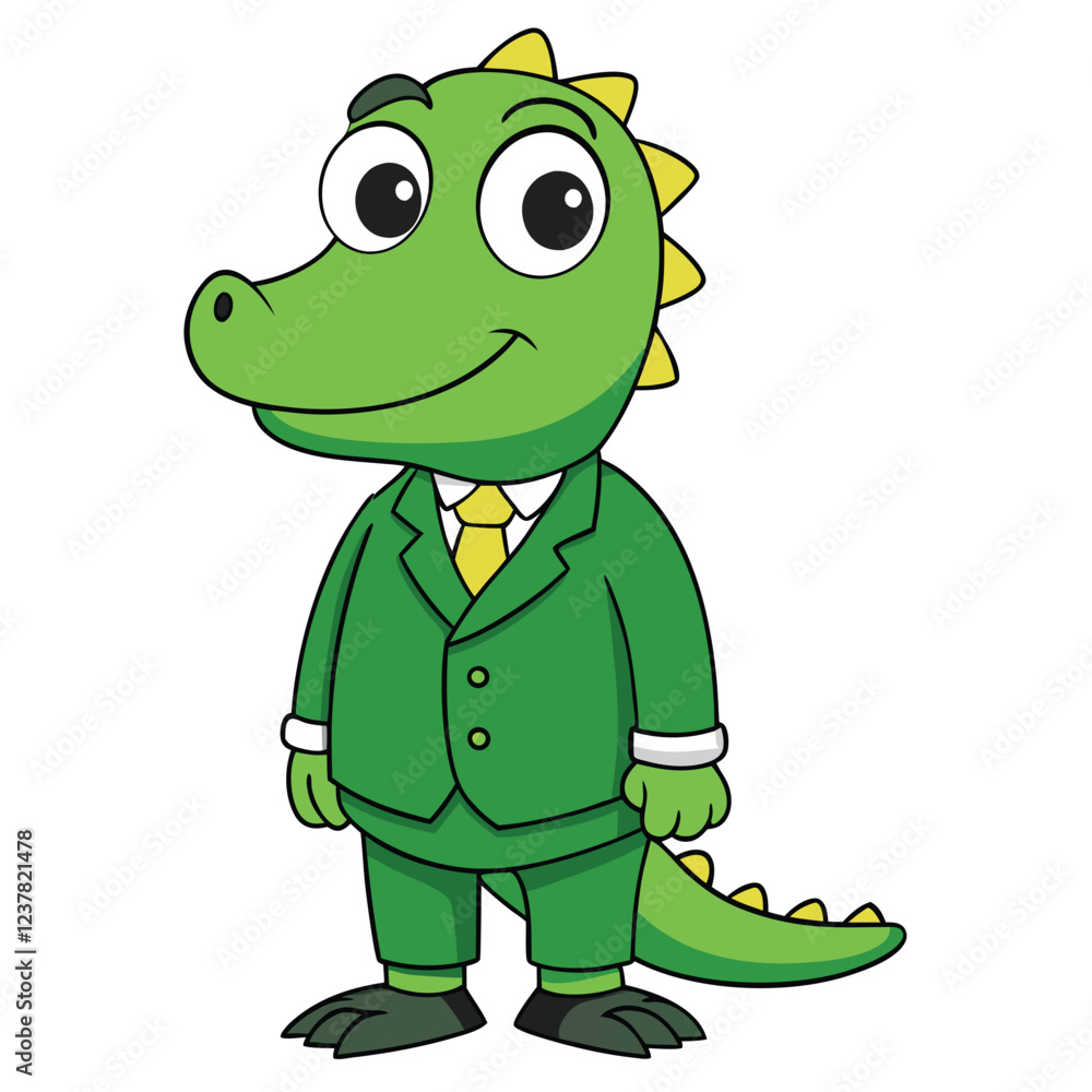 Obraz premium A crocodile in a deep forest green three-piece suit Illustrator Artwork