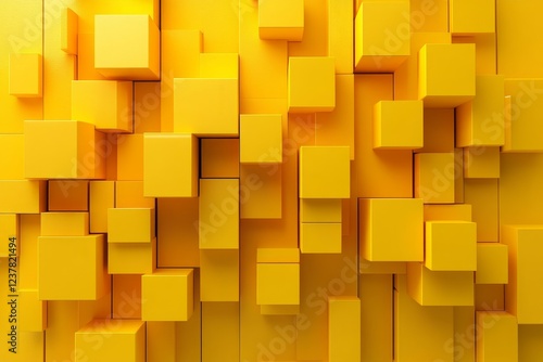 Abstract yellow cubes, colorful design, 3d render, Generative AI