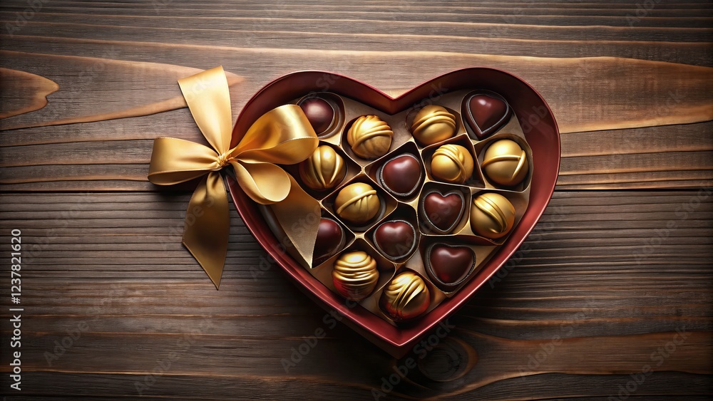 Heart-shaped Box of Gourmet Chocolates with Golden Ribbon Decoration