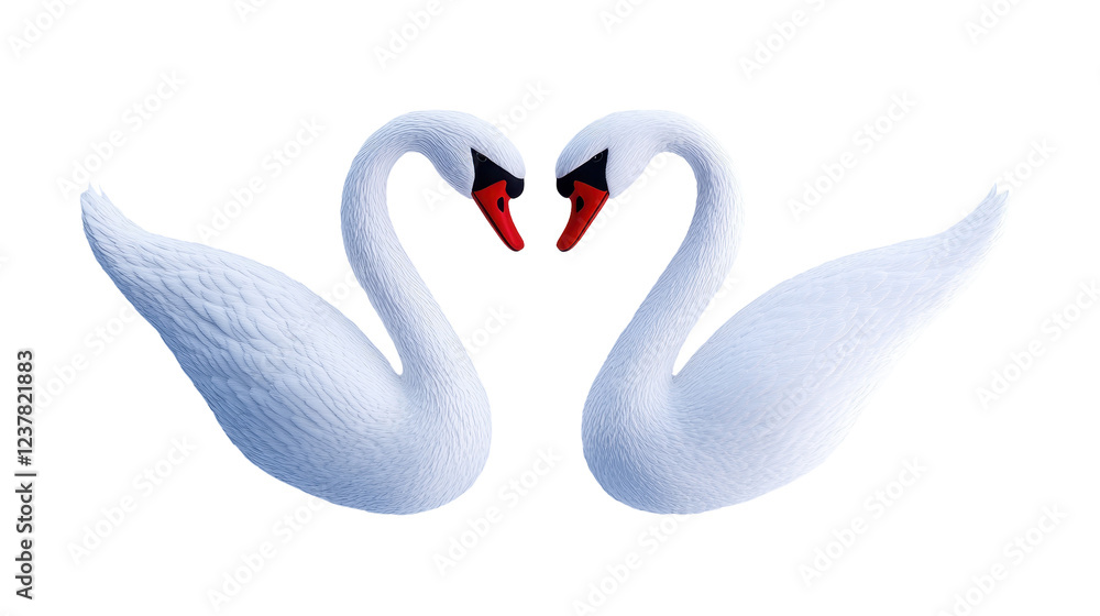 Fototapeta premium Two elegant swans forming a heart shape with their necks. transparent background