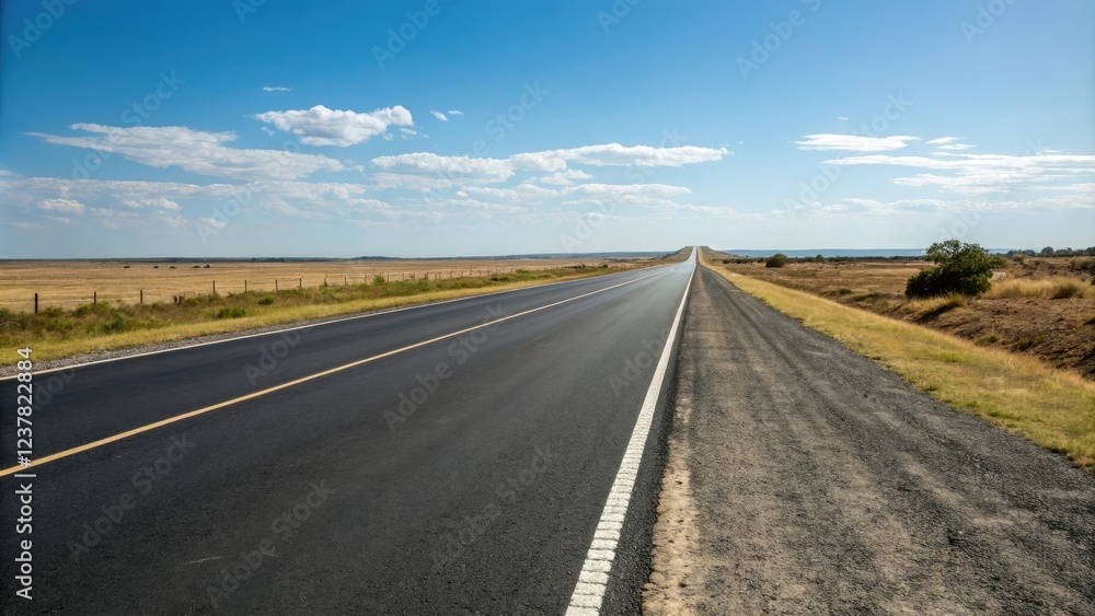 Fototapeta premium Smooth asphalt road stretching into the distance, asphalt layer, infrastructure development, modern highway