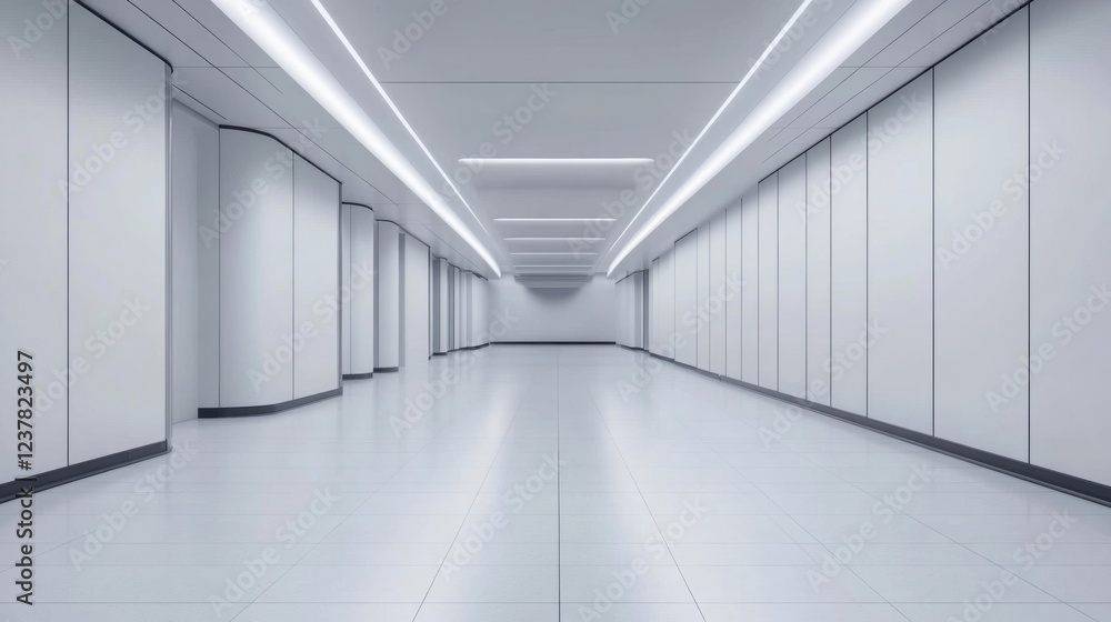 Modern Minimalist Hallway Interior with Polished Floor, LED Lighting, and Clean White Walls Design Modern Minimalist Hallway Interior with Polished Floor, LED Lighting, and Clean White Walls Design