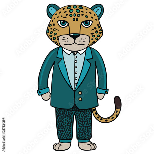 A jaguar in a dark teal blazer with a subtle pattern Illustrator Artwork