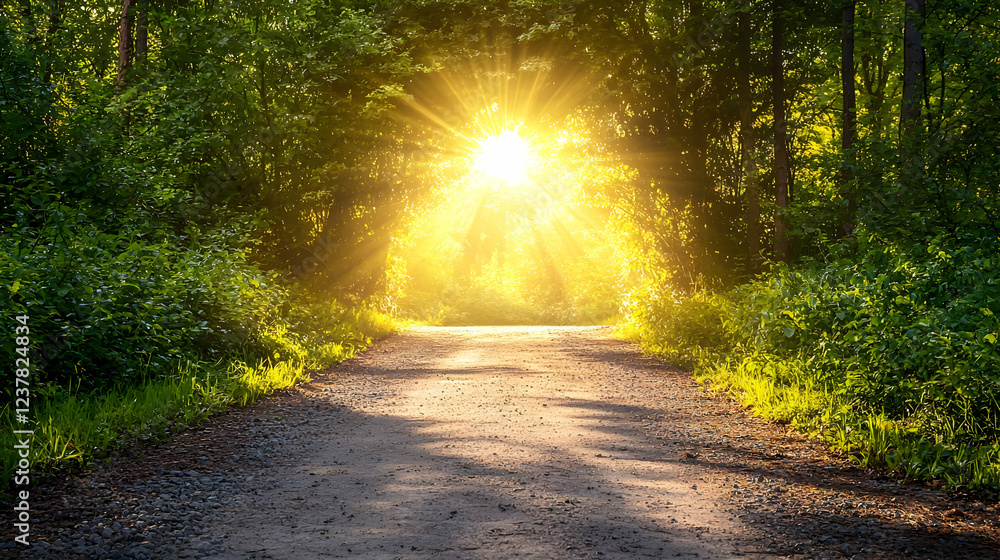 Fototapeta premium Sunlit forest path, summer day
