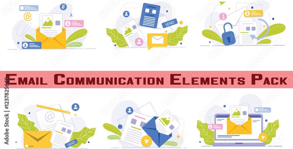 Naklejka premium Email communication elements, ideal for crafting professional email designs and templates.