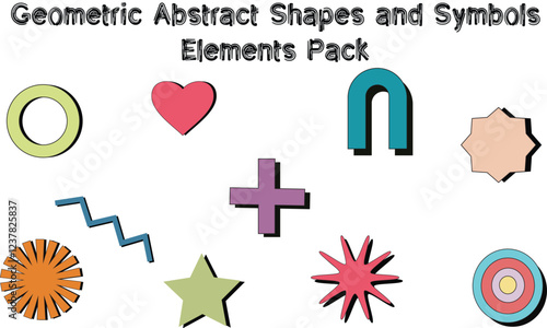 A collection of geometric abstract shapes and symbols, ideal for contemporary visual designs.