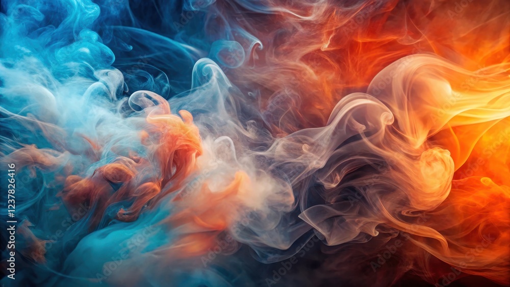 Abstract Swirling Hues of Blue, Orange, and White Smoke in Dynamic Composition Abstract Swirling Hues of Blue, Orange, and White Smoke in Dynamic Composition